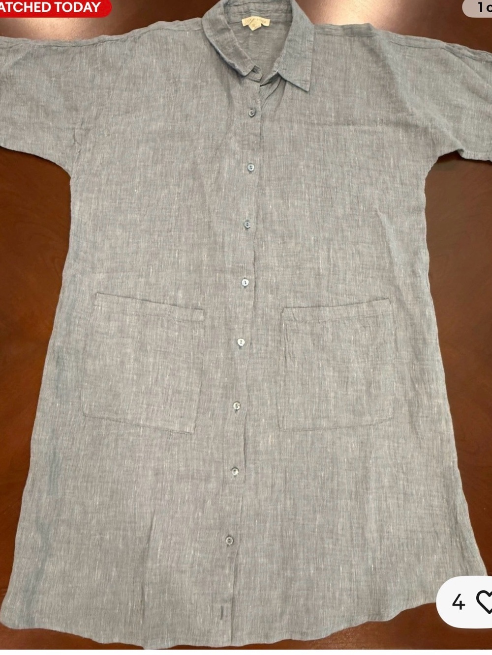Eileen Fisher Light Gray Linen Button-Front Casual Shirt